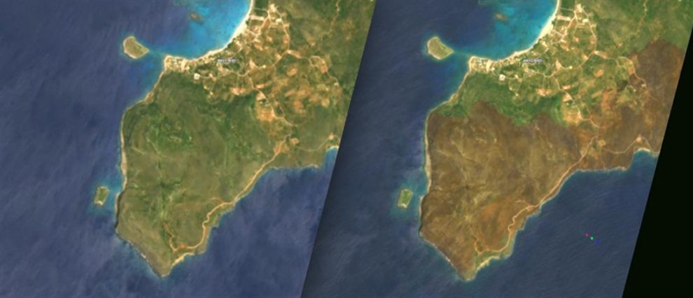 Η Ελαφόνησος πριν και μετά την πυρκαγιά – Εικόνες από τον δορυφόρο