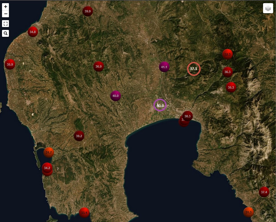 Καύσωνας: Πανελλαδική πρωτιά για τα Αρφαρά με 41.1c – 40αρια σε Μάνεση και Αεροδρόμιο (χάρτης)