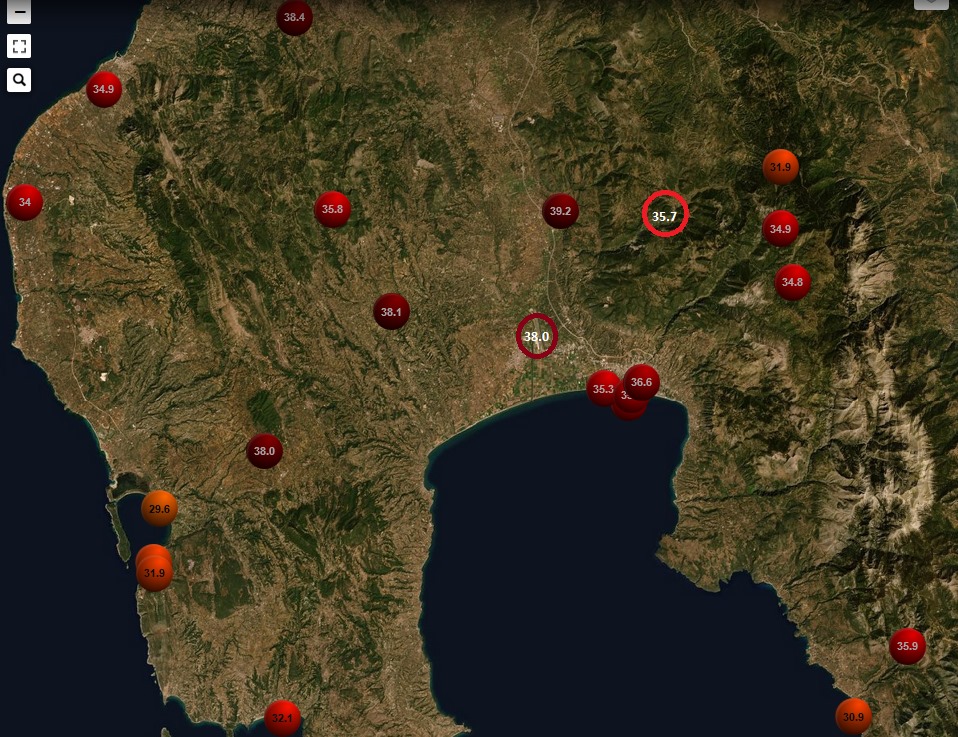 Καύσωνας: Στα Αρφαρά και σήμερα η υψηλότερη θερμοκρασία του Νομού (χάρτης)