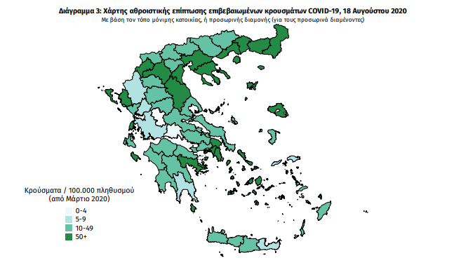 ΕΟΔΥ: Η γεωγραφική κατανομή των σημερινών κρουσμάτων – Ένα και στη Μεσσηνία