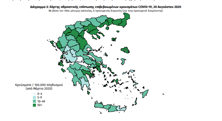 Η γεωγραφική κατανομή των σημερινών κρουσμάτων