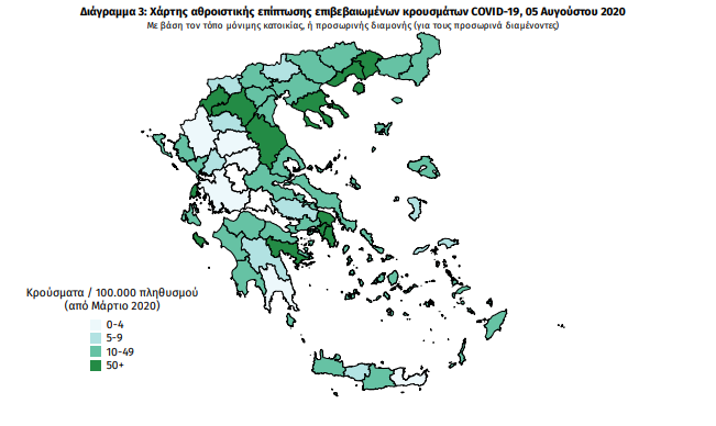 Η γεωγραφική κατανομή των σημερινών κρουσμάτων