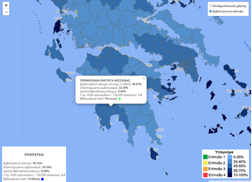 Μεσσηνία: Δεύτερη σε εμβολιασμούς στην Περ. Πελοποννήσου